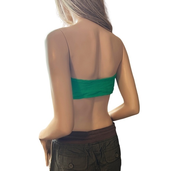 🌸 Pretty Little Thing Ribbed Green Bandeau Bikini Top Swim Top Cropped - Picture 5 of 9